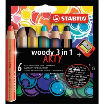 Farbičky STABILO woody 3 in1 6ks so strúhadlom "ARTY"