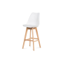 barová stolička plast, sedák biela ekokoža/nohy masív prírodný buk
