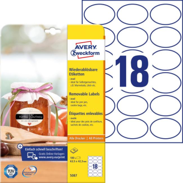 Etikety oválne 63,5x42,3mm Avery 10 hárkov biele