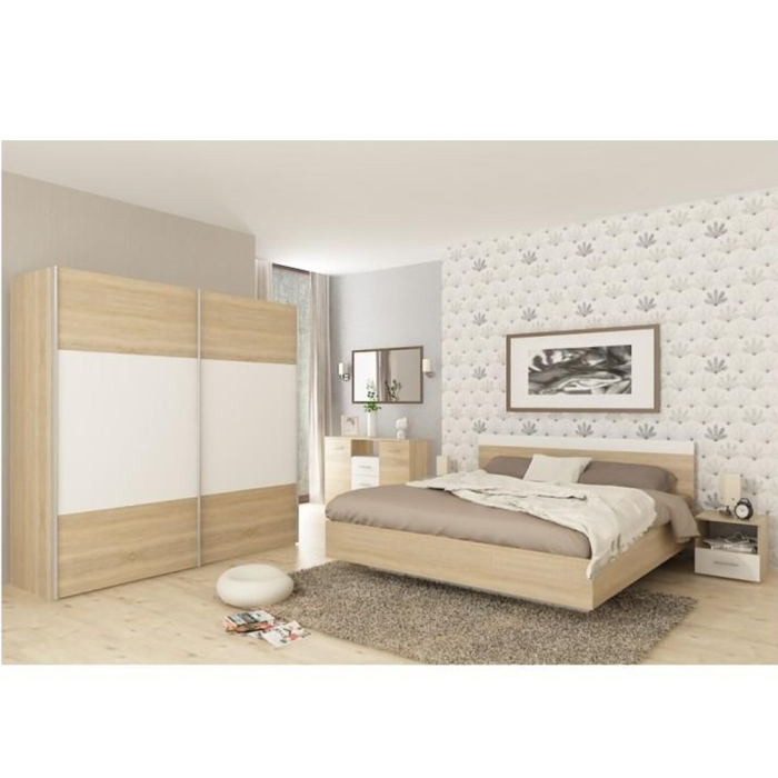 Spálňový komplet (posteľ 180x200 cm), dub sonoma/biela, GABRIELA NEW