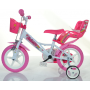 Detský bicykel - 12"Dino 124RLUN so sedačkou pre bábiku a košíkom s Unicorn
