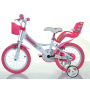 Detský bicykel 14" Dino 144RUN Unicorn so sedačkou pre bábiku a košíkom