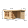 drevený domček KARIBU KERKO 3 + prístavok 240 cm vrátane zadnej a bočnej steny (82934) natur LG2956