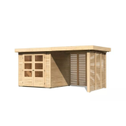 drevený domček KARIBU ASKOLA 2 + prístavok 240 cm vrátane zadnej a bočnej steny (9166) natur LG3216