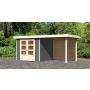 drevený domček KARIBU ASKOLA 3,5 + prístavok 240 cm vrátane zadnej steny (9145) terragrau LG3244