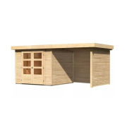 drevený domček KARIBU ASKOLA 3,5 + prístavok 240 cm vrátane zadnej a bočnej steny (77719) natur