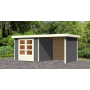 drevený domček KARIBU ASKOLA 3,5 + prístavok 240 cm vrátane zadnej a bočnej steny (9146) terragrau