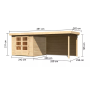 drevený domček KARIBU ASKOLA 3,5 + prístavok 280 cm vrátane zadnej steny (9149) natur LG3250