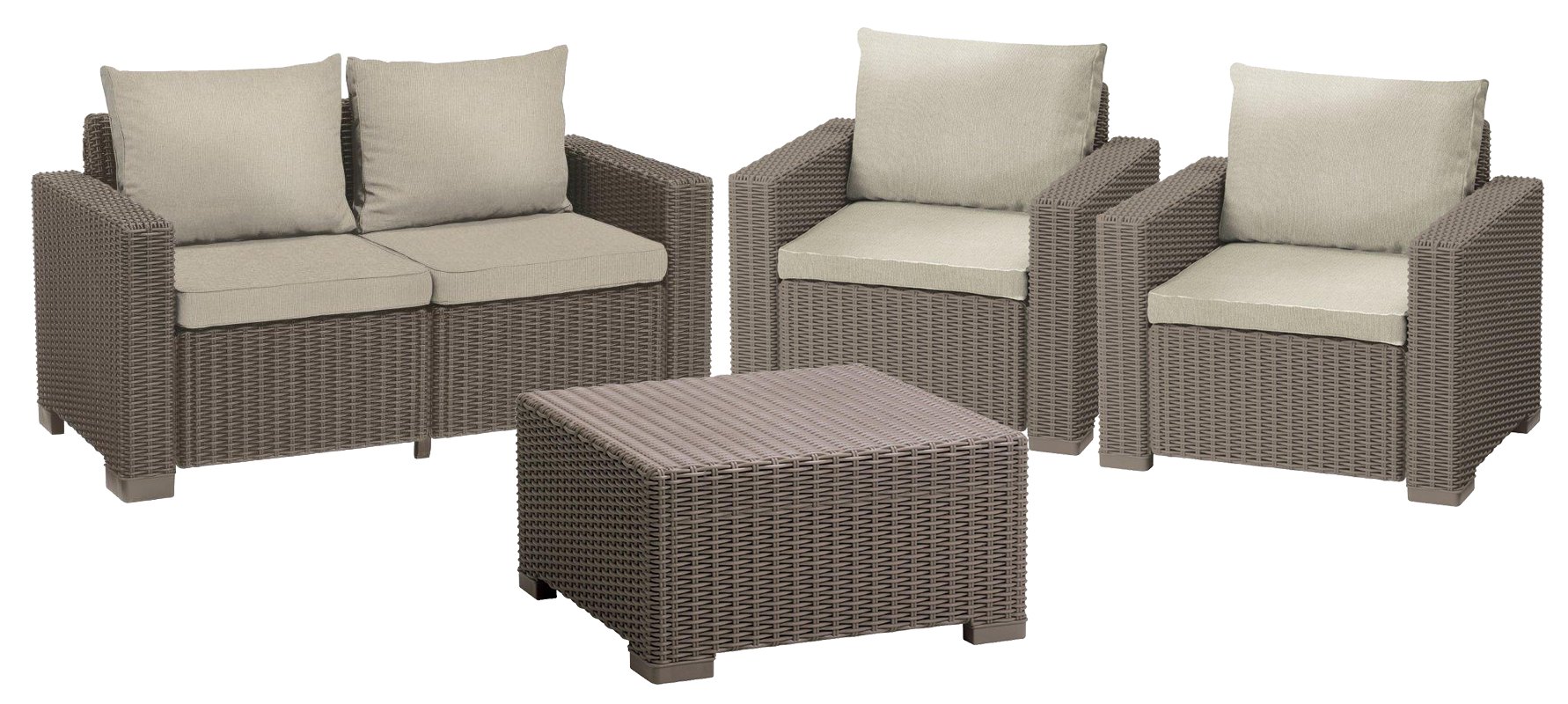 Záhradný set Keter California set stôl + 2 kreslá + dvojsedadlová pohovka cappuccino