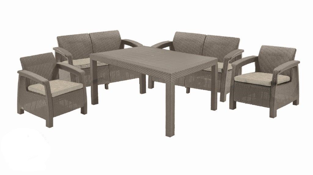 Záhradný nábytok Keter Corfu Fiesta set dve dvojsedačky + dve kreslá + stôl cappuccino